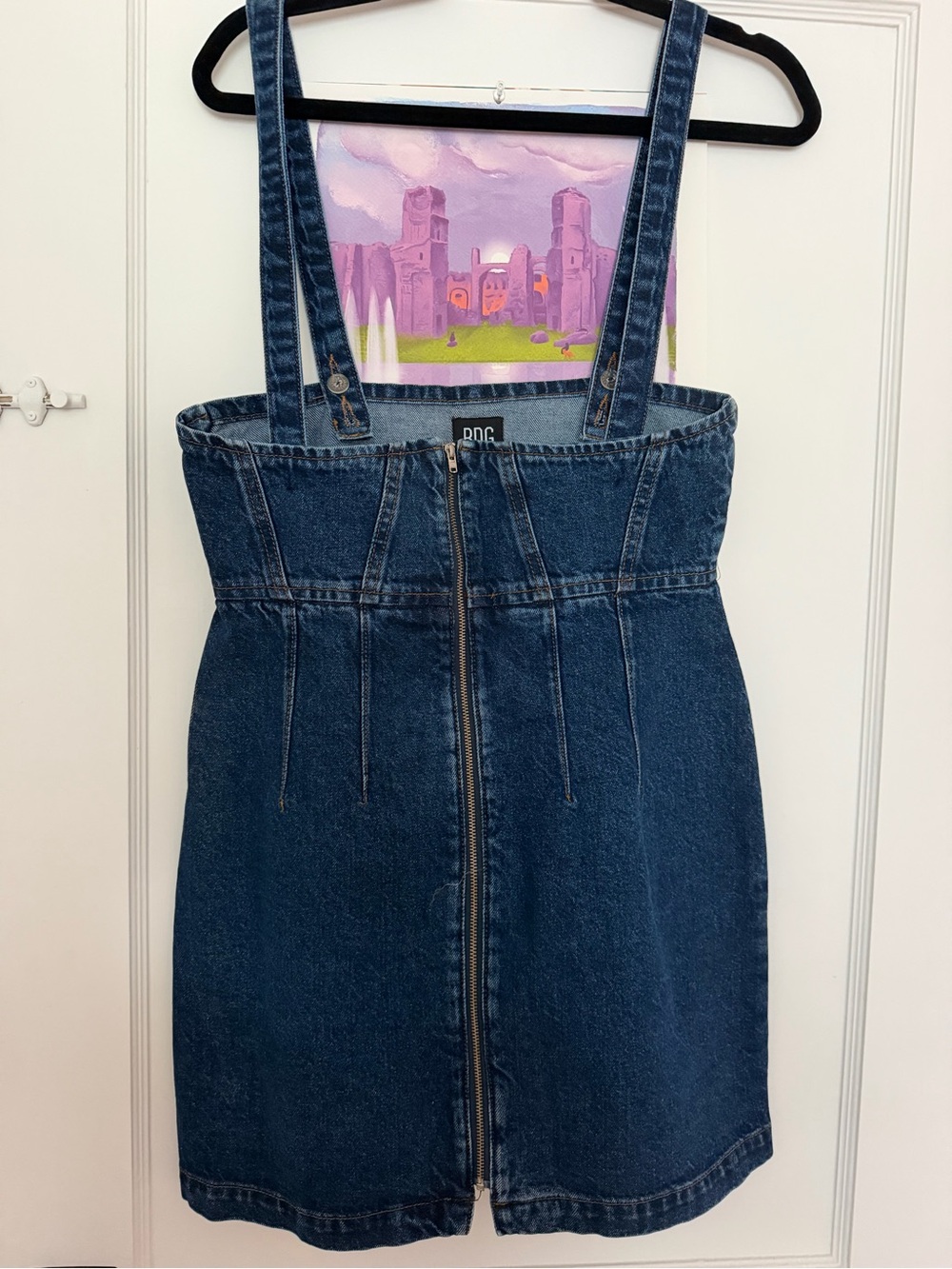 BDG Dark Blue Denim Pinafore Dress with Front Zip